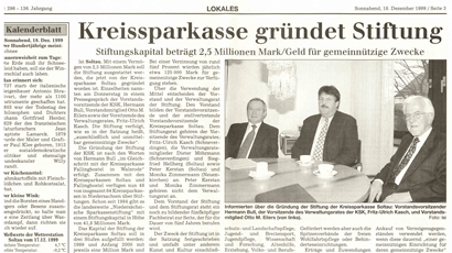 Zeitungsartikel Gründung der Stiftung der Kreissparkasse Soltau